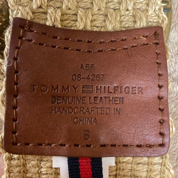 Tommy Hilfiger size S saddle leather straw woven 2” belt classic safari, coastal - Picture 10 of 10